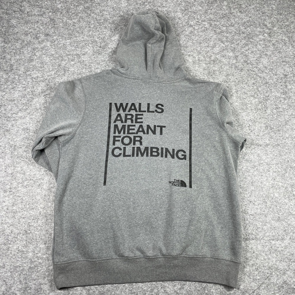 The North Face Hoodie Mens L Gray Walls Are Meant For Climbing Pullover Fleece